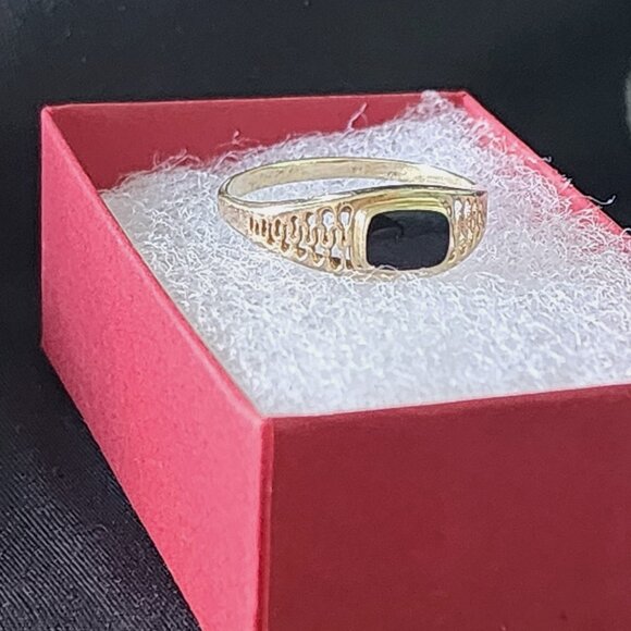 Vintage 14KT Gold and Black Onyx Ring Custom Made in Holland-Women's Size 9 1/4 - Picture 3 of 10
